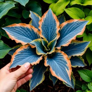 Хоста Океан Вью купить по цене от 960р. в интернет-магазине «Посадика» с доставкой почтой в в Звенигороде и по всей России – [изображение №1].